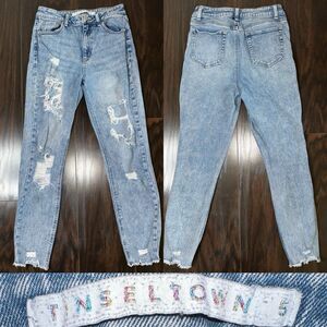 Tinseltown Jeans Women’s 5 Destroyed High Waisted Stretch Distressed Mom Grunge